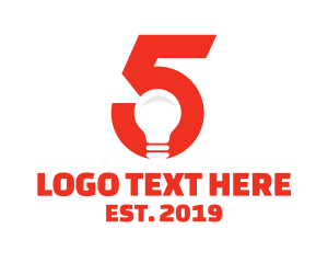 Numeral - Light Bulb Number 5 logo design