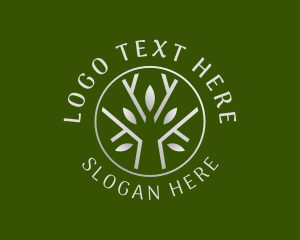 Leaf - Metallic Silver Tree logo design