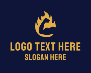 Gold - Arm Muscle Flame logo design