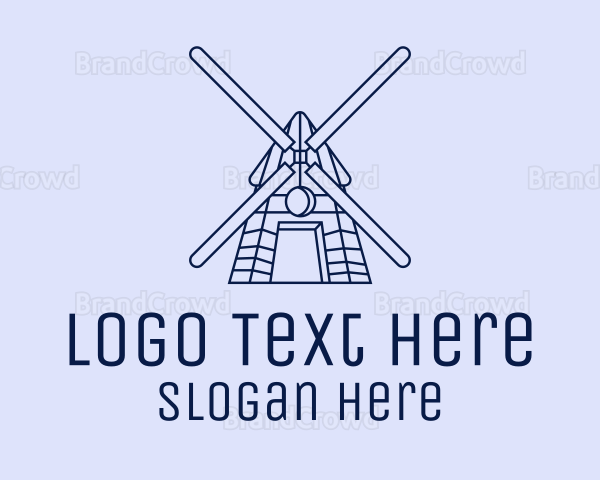 Blue Windmill Line Art Logo