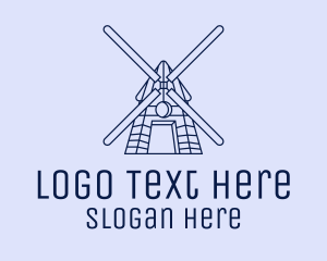Netherlands - Blue Windmill Line Art logo design