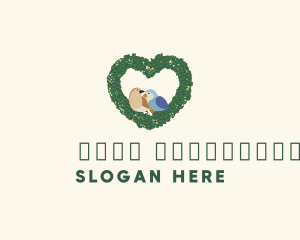 Wreath - Heart Wreath Lovebirds logo design