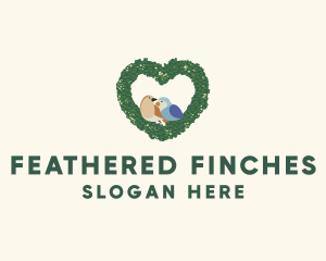 Heart Wreath Lovebirds logo design