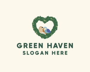 Topiary - Heart Wreath Lovebirds logo design