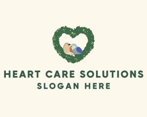 Heart Wreath Lovebirds logo design