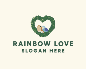 Heart Wreath Lovebirds logo design