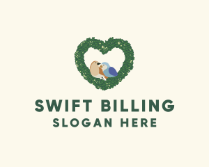 Heart Wreath Lovebirds logo design