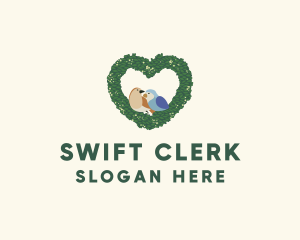 Heart Wreath Lovebirds logo design