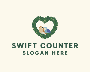 Heart Wreath Lovebirds logo design