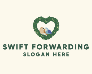 Heart Wreath Lovebirds logo design