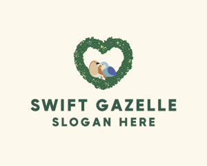 Heart Wreath Lovebirds logo design