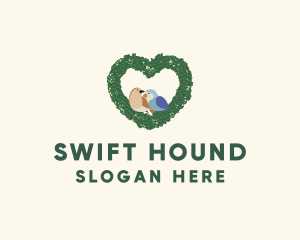 Heart Wreath Lovebirds logo design