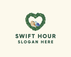 Heart Wreath Lovebirds logo design