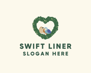 Heart Wreath Lovebirds logo design