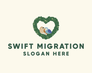 Heart Wreath Lovebirds logo design