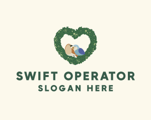 Heart Wreath Lovebirds logo design