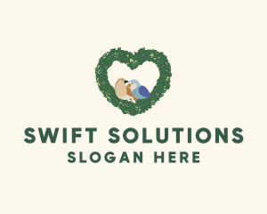 Heart Wreath Lovebirds logo design