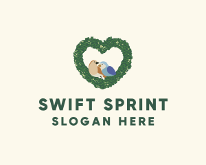 Heart Wreath Lovebirds logo design