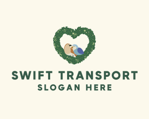 Heart Wreath Lovebirds logo design