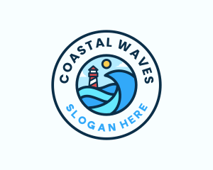 Ocean Wave Lighthouse logo design