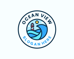 Ocean Wave Lighthouse logo design