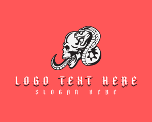 Skeleton - Skull Cobra Snake logo design