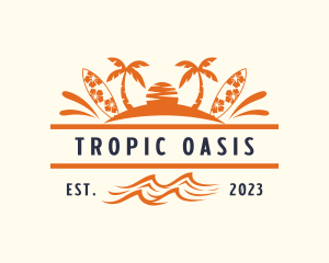 Tropical Island Surfboard  logo design