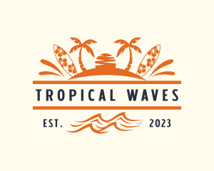 Tropical Island Surfboard  logo design