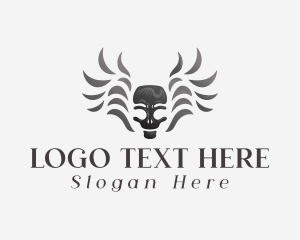 Heavy Metal - Wing Skull Tattoo logo design