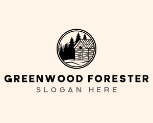 Cabin Pine Tree Forest logo design