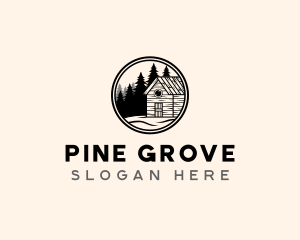 Cabin Pine Tree Forest logo design