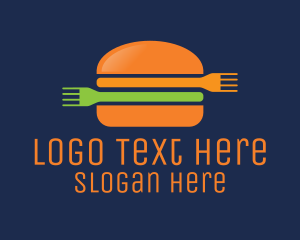 American Restaurant - Fork Hamburger Burger logo design