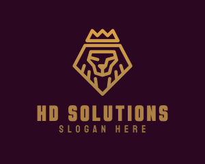 Golden Premium Lion Crown  logo design