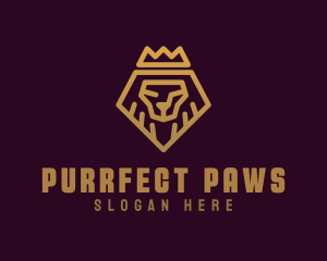 Golden Premium Lion Crown  logo design