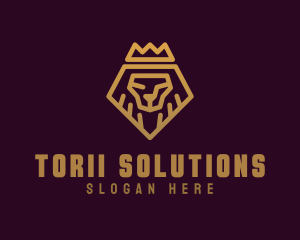 Golden Premium Lion Crown  logo design