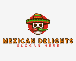 Mexican Sombrero Skull Cuisine logo design