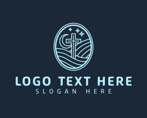 Worship - Crucifix Cross Moon logo design