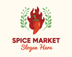 Flaming Chili Pepper Herb logo design