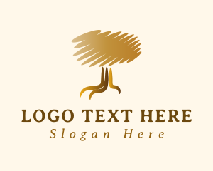 Expensive - Gold Abstract Scribble Tree logo design