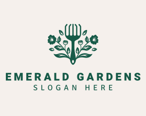 Flower Gardening Rake logo design