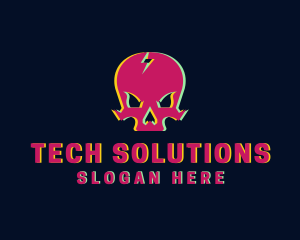 Techno - Glitch Skull Gamer logo design