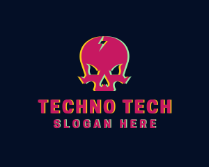 Techno - Glitch Skull Gamer logo design