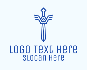 Wings - Blue Sword Outline logo design