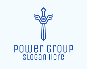 Soldier - Blue Sword Outline logo design