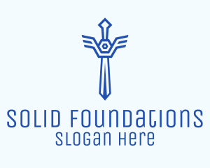 Swordsman - Blue Sword Outline logo design