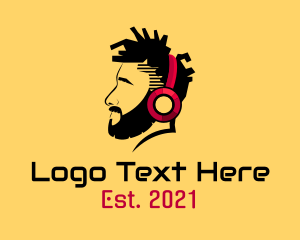 Disco Bar - Headphone Man Silhouette logo design