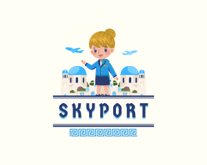 Airport - Santorini Tourism Stewardess logo design
