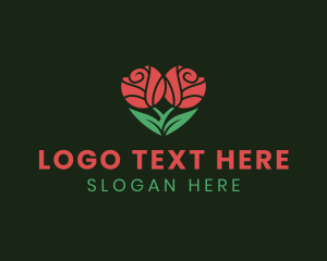 Natural Rose Flower Heart logo design