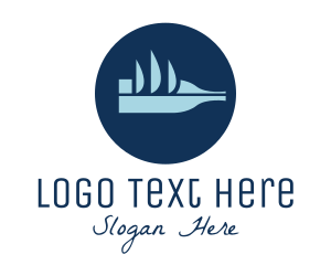 Bottle - Abstract Blue Bottle Ship logo design