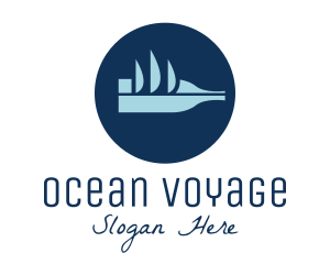 Abstract Blue Bottle Ship logo design